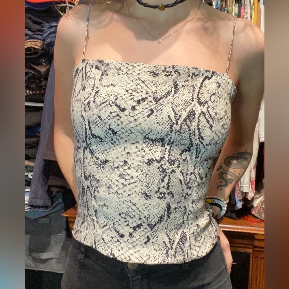 Reformation snake print tie up tank